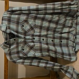 American Eagle men's medium Light green and gray plaid button-down shirt